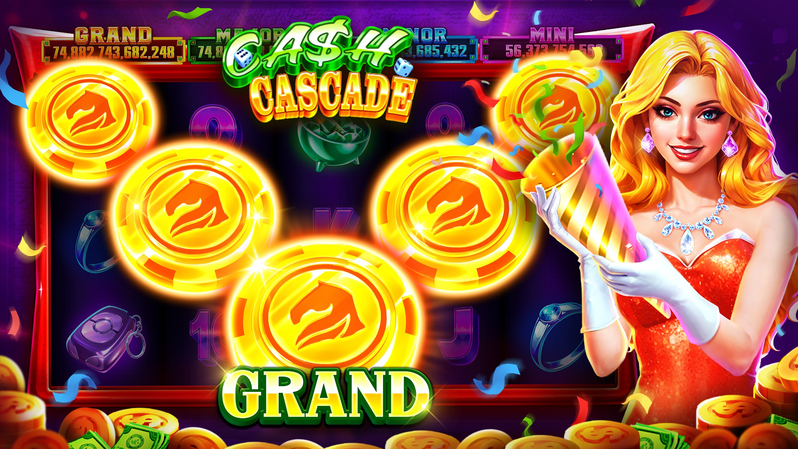 Vista de torneo con símbolos 777 y contadores de progreso