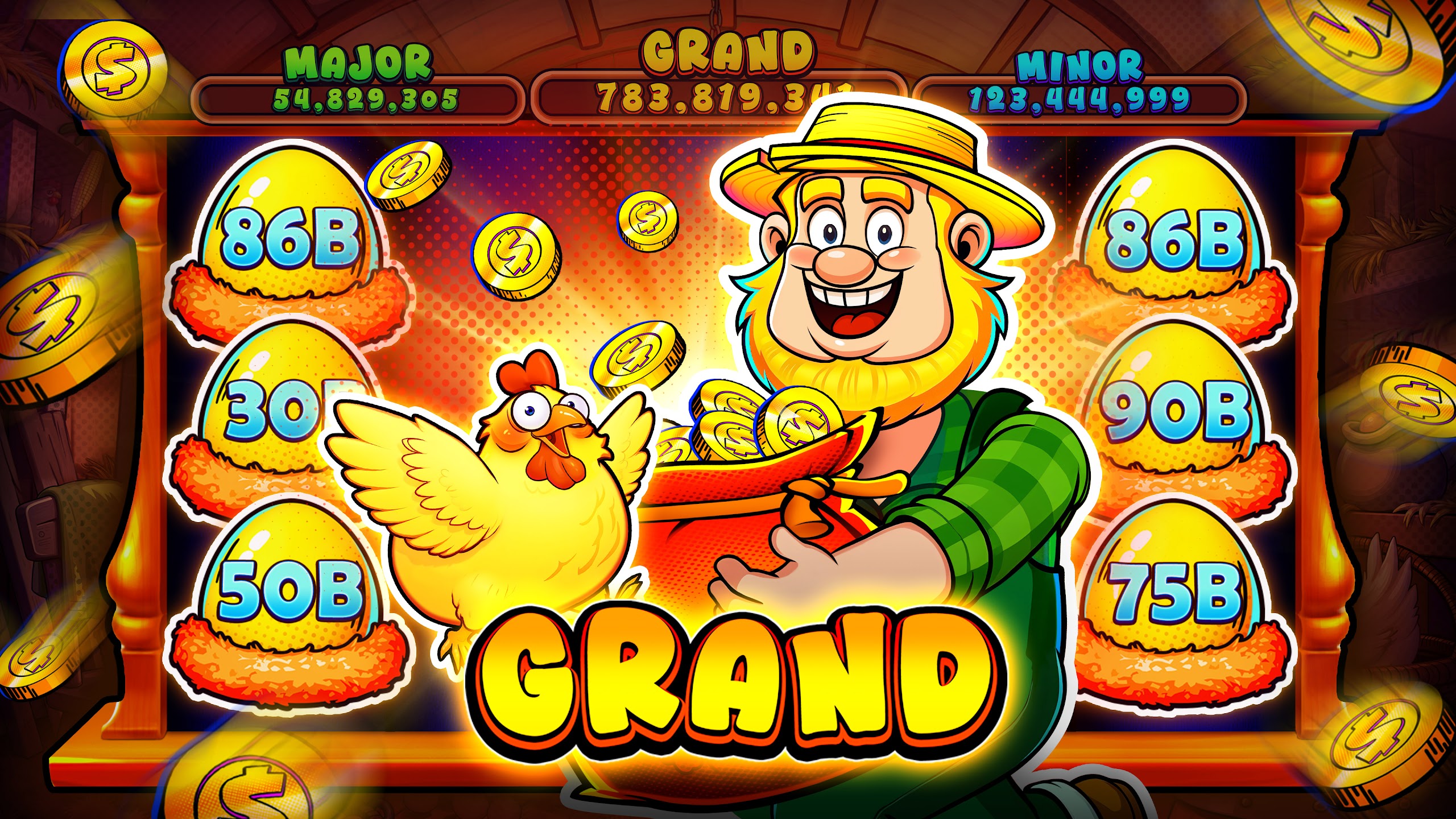 Interfaz colorida de tragaperras Jackpot Wins con símbolos dorados y fondo festivo